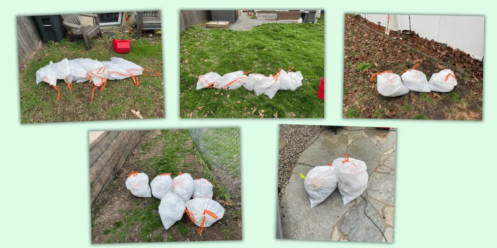 Large trash bags full of pet waste collected during Sgt. Scooper service visit