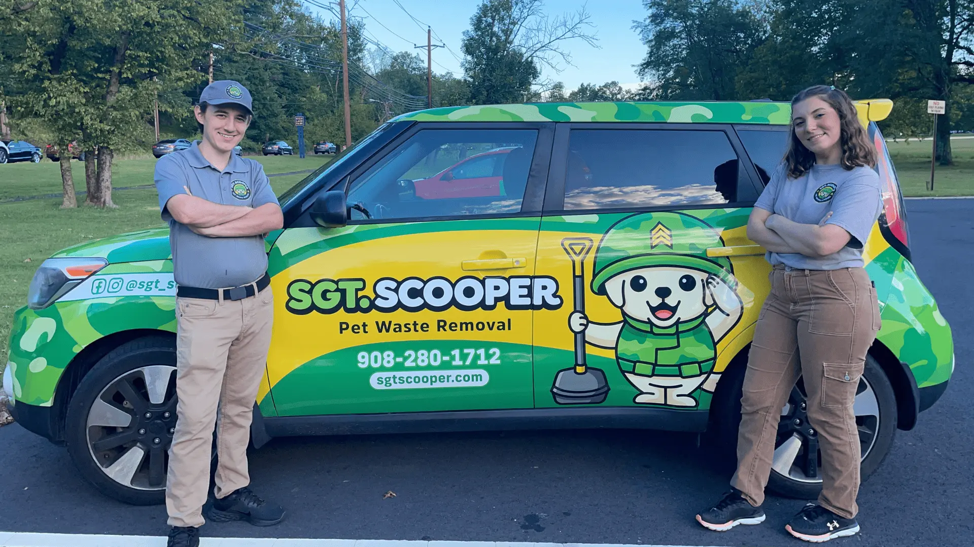 Professional pet waste removal service in action